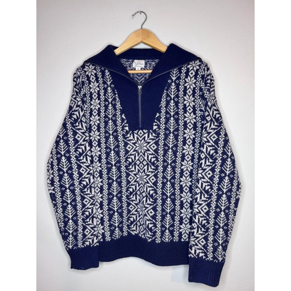 J. Crew Lambswool Nordic Quarter‎ Zip Sweater Men's Small
